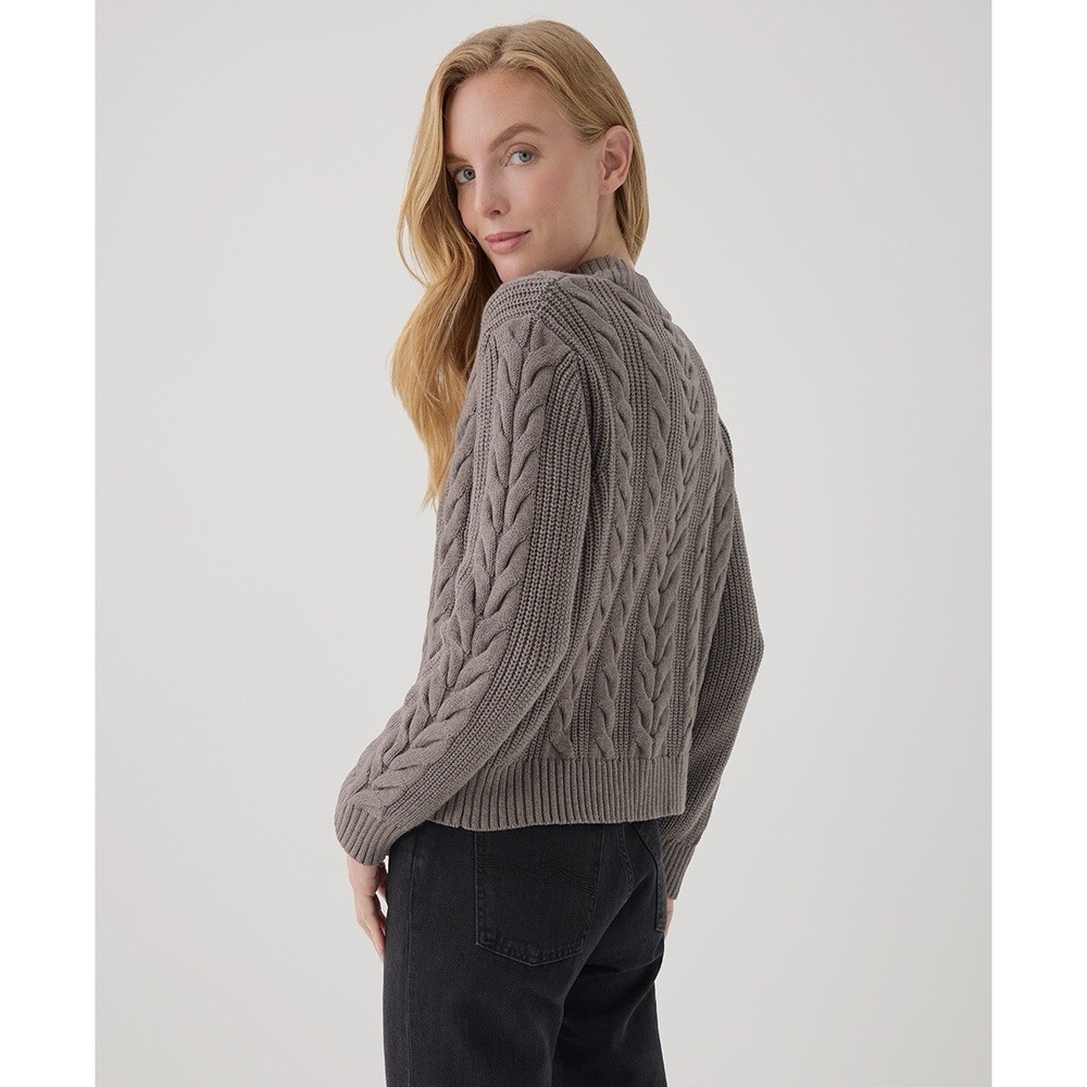 Pact Women Large Cable Knit Crew Sweater 100% Organic Cotton Comfort Cozy $98